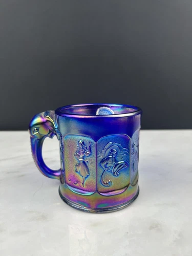 Vintage 1991 Imperial Glass Nursery Rhyme Child Mug Electrid Blue Carnival Glass