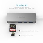 LENTION USB-C Multiport Hub with 3 USB 3.0 Ports, SD Card Reader, Micro SD Card - Afbeelding 1 van 4