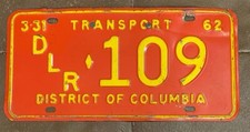 Plaque d'immatriculation Washington DC 1962 CONCESSIONNAIRE TRANSPORT # 109