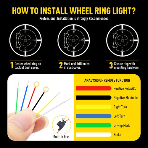 17.5" RGB & Chasing Flow Double Row LED Wheel Ring Rim Lights For Truck Car set - Picture 4 of 23
