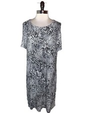 NEW CALVIN KLEIN Sz L T-Shirt Dress Black Grey White Animal Print Cold Shoulder