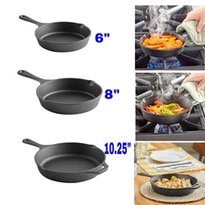 Pre-Seasoned Cast Iron Skillet Heavy Duty Pan 6”, 8”, Or 10.25 Inch