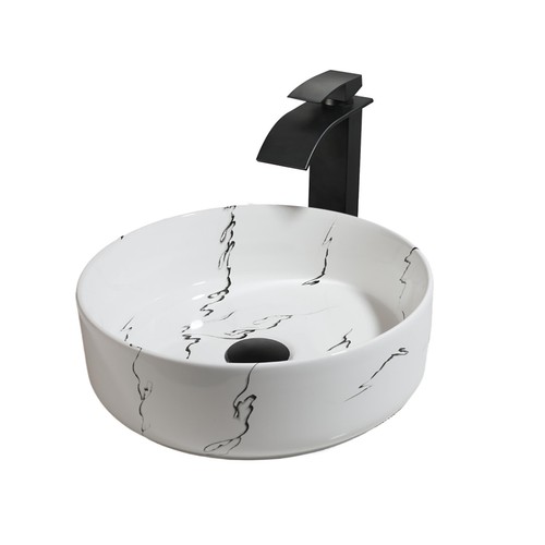 Fregaderos de lavabo de cerámica para baño con grifos mezcladores - Imagen 4 de 7