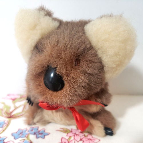 5" Vintage 1960s REAL FUR KOALA Plush Bear Stuffed Animal Glass Eyes Sherpa Ears - Picture 3 of 10