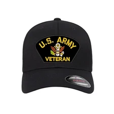 US ARMY VETERAN / RETIRED  Logo Embroidered Patch Flexfit Fitted Ball Cap