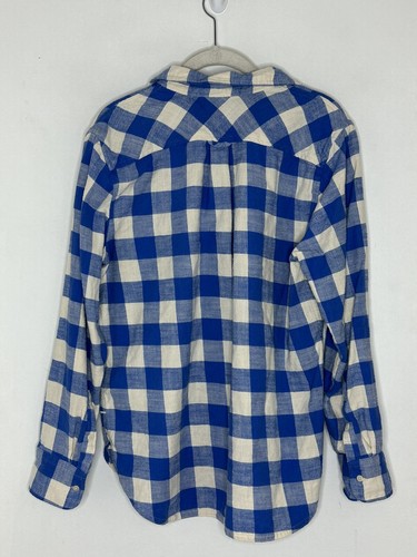 J. CREW Clásica Camisa de Franela con Botones a Cuadros Mujer Azul Blanca Talla Pequeña - Imagen 8 de 8