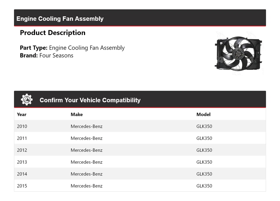 Conjunto de ventilador de refrigeración del motor Mercedes-Benz GLK350 2010-2015 4 estaciones 2011 Foto 2 de 4
