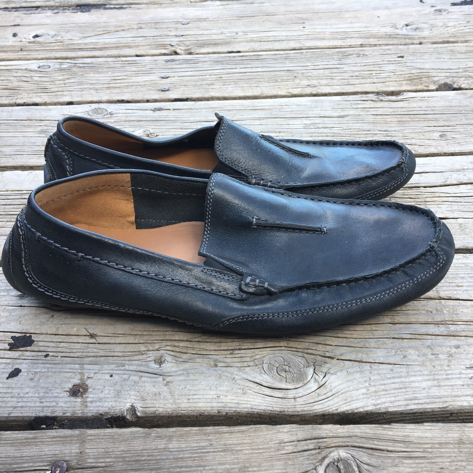Clarks Collection Black Leather Moc Toe Slip On D… - image 4