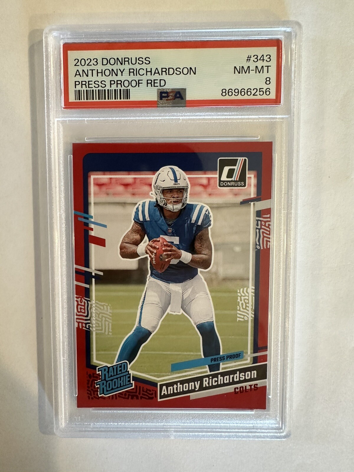 2023 PANINI DONRUSS PRESS PROOF RED #343 ANTHONY RICHARDSON ROOKIE RC PSA 8