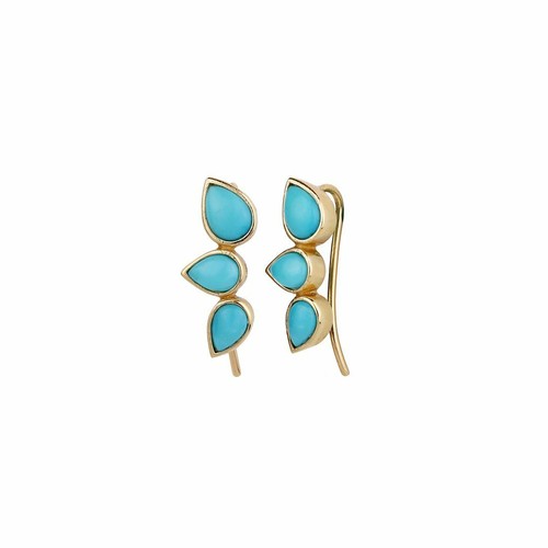 Pendientes trepadores de oreja de piedras preciosas turquesa de 2,50 quilates de oro de 14 quilates - The Jewelz - Imagen 2 de 3