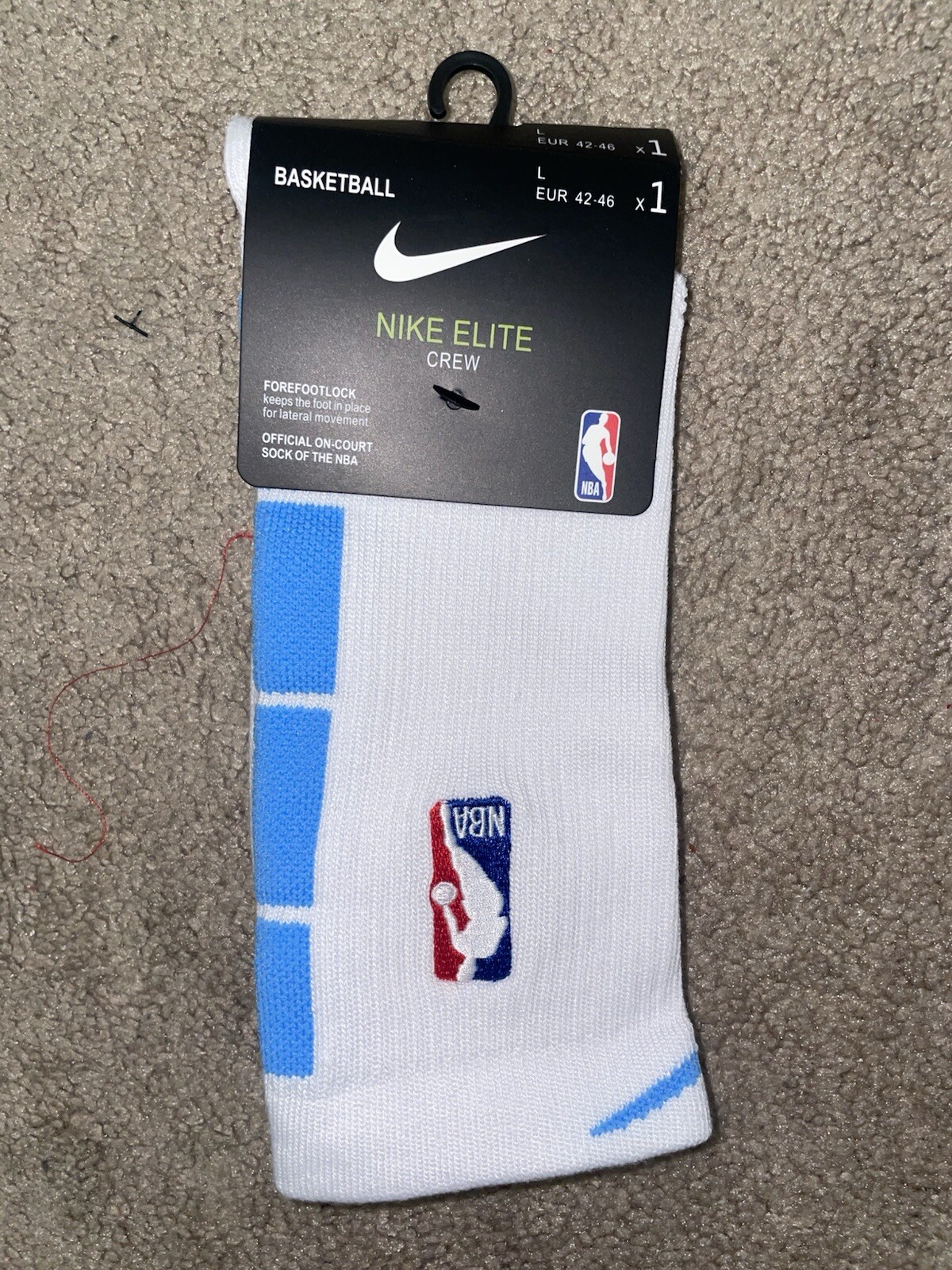 Size Large/8-12 Mens - Nike Elite Dri-Fit NBA Basketball Crew Socks White/Blue