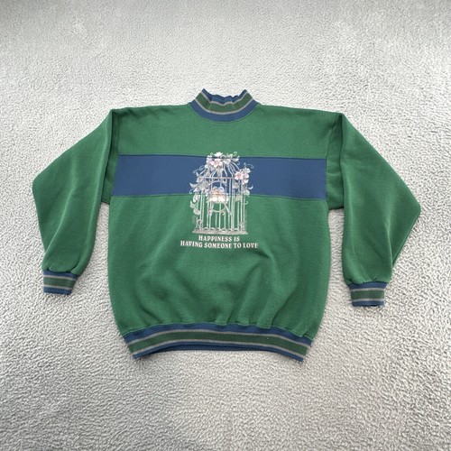 80s-90s Vintage Hanes Signature Collection Sweatshirt (Happiness Is) Green Blue