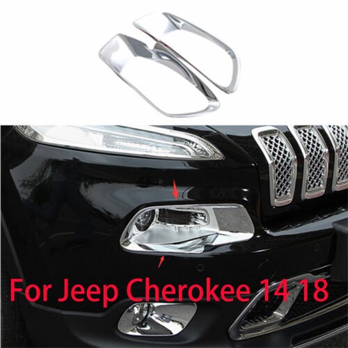For Jeep Cherokee 2014-2017 2018 ABS Chrome Front Headlight Lamp Cover Trim 2pcs - Foto 1 di 7