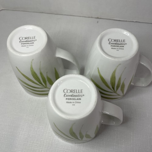 Corelle Coordinates Green Bamboo Leaf Porcelain Coffee Tea Cups Mugs ~ Set of 3 - Picture 11 of 13