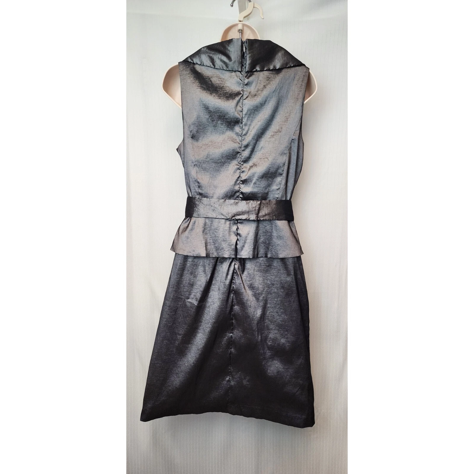 VETEMENTS Nero scialle scollo senza maniche paillettes accento argento metallizzato lunghezza ginocchio taglia 14