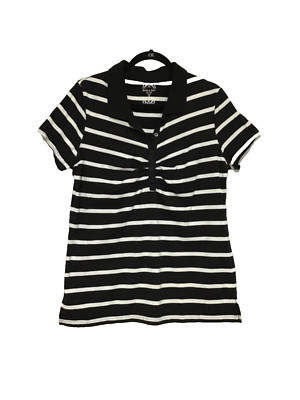 Bugle Boy For Her Womens Sz XL Black White Striped Polo Fitted Casual Boho