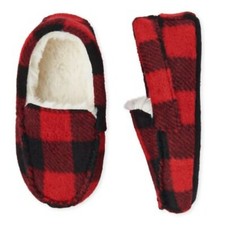 Kids Plaid Moccasin Slippers Red-Black Gingham No-Slip Children's Place Sz 12-13