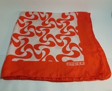 Vintage MOD Kreier Pure Silk Twill Orange White Scarf Made In Switzerland Square