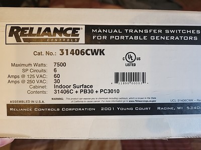 Reliance Controls 306CRK 30-Amp 240-Volt Generator Power Transfer Kit