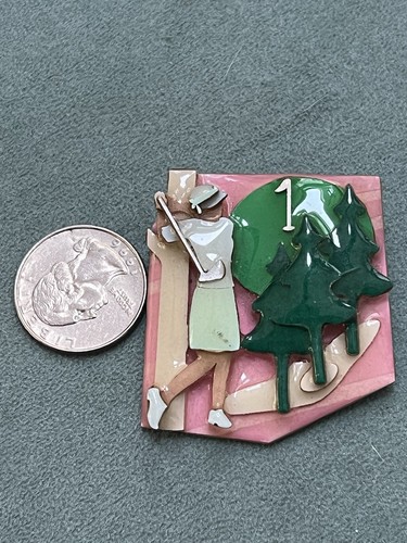 Vintage Acrylic Ladies Golf Woman Pin by Lucinda Brooch LPGA - Picture 3 of 5