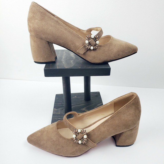 Dusto Women's Tan Faux Suede Pointed Toe Block Heels Mary Jane Shoes Sz 36/6 | eBay