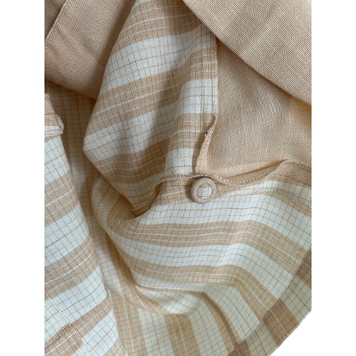 Camicetta Gingham vintage anni 70 con bottoni coperti di Alicia a righe panna grande - Foto 6 di 9