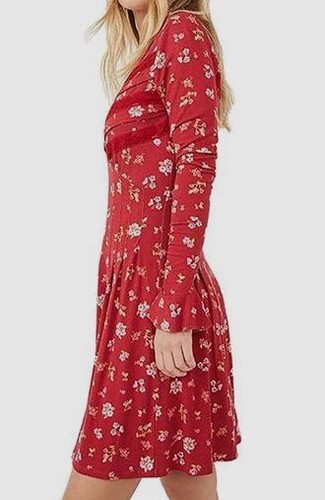 $128 Free People Women's Red Good Days Long Sleeve Minidress Size M - 第 2/3 張圖片