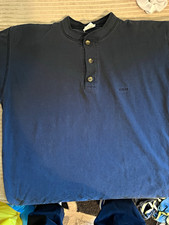 GUESS Blue Solid Short Sleeve Henley T-Shirt M Button Logo retro made in USA
