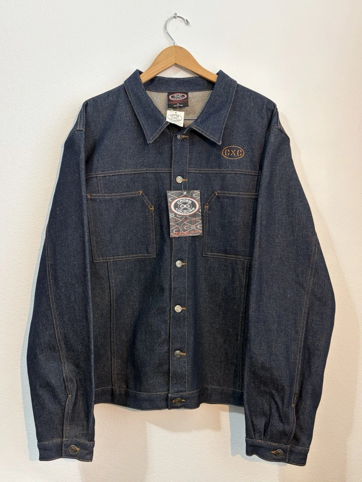 1990 Cross Colours Denim Jacket Dark Blue (NWT) !! Size XL - product detail image 1