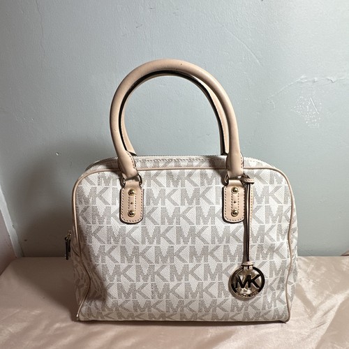 Michael Kors Signature Monogram Satchel Vanilla Cream Handbag with Dust Cover