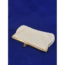 1950s Ivory Beaded Clutch Small Evening Bag Minimal Vintage Bridal Purse