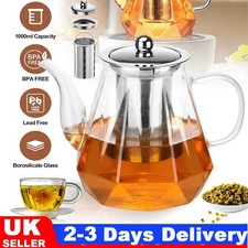 Heat Resistant Clear Glass Teapot Jug With Infuser Coffee Tea Leaf Herbal Pot UK