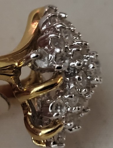 Vintage Beautifull Gold Tone Simulated Diamond Cluster Engagement Ring Size 5 - Picture 3 of 8