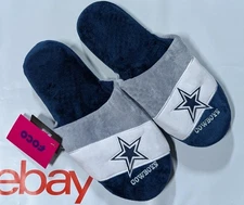 Dallas Cowboys Slippers - 3 Stripe Slide Slip on House shoes NEW - Medium 9/10