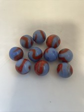 Antique Vintage Peltier Spiderman Or Superboy Marbles Blue Orange Lot Of 10