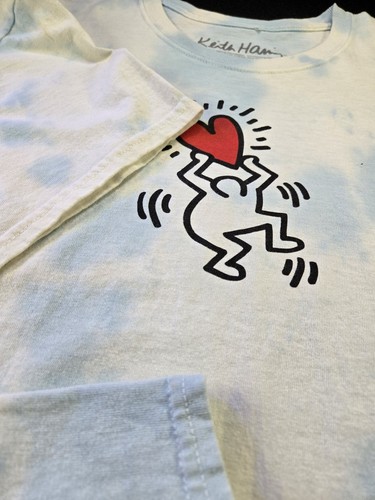 00s Keith Haring Heart Man Tie Dye White/Blue, Gr. XL 22,5x29", Ripple, Rare - Bild 9 von 12