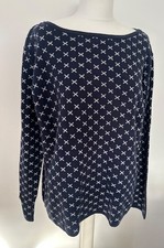 Chinti And Parker Size Large Navy Crossed Pattered Cotton Knit Jumper Round Neck