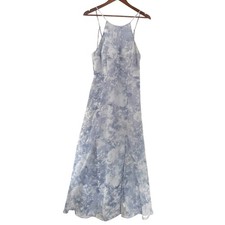 Jenny Yoo Collection Chiffon Gown Maxi Dress Size 8 Cornflower Blue Floral Slit