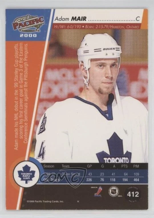 1999-00 Pacific Emerald Green /199 Adam Mair #412 Rookie RC - Image 2 of 2