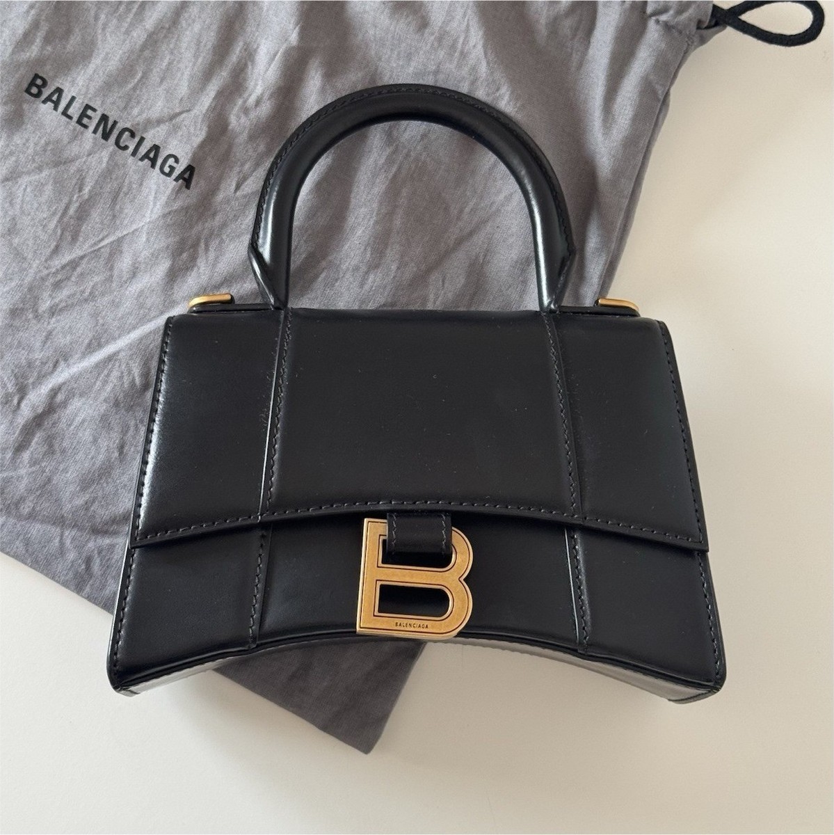 Authentic Balenciaga Hourglass XS Black Top Handle Bag with