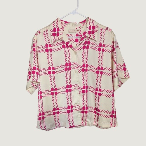 Marni, Marni x Uniqlo Pink Cream Checkered Camp Collar Shirt Boxy Fit Oversized Large