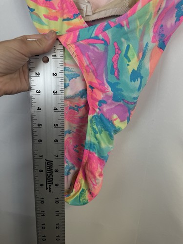 Vintage Sessa Neon Abstract Zip Front One Piece Swimsuit 80s 90s High Cut Small - Picture 15 of 15