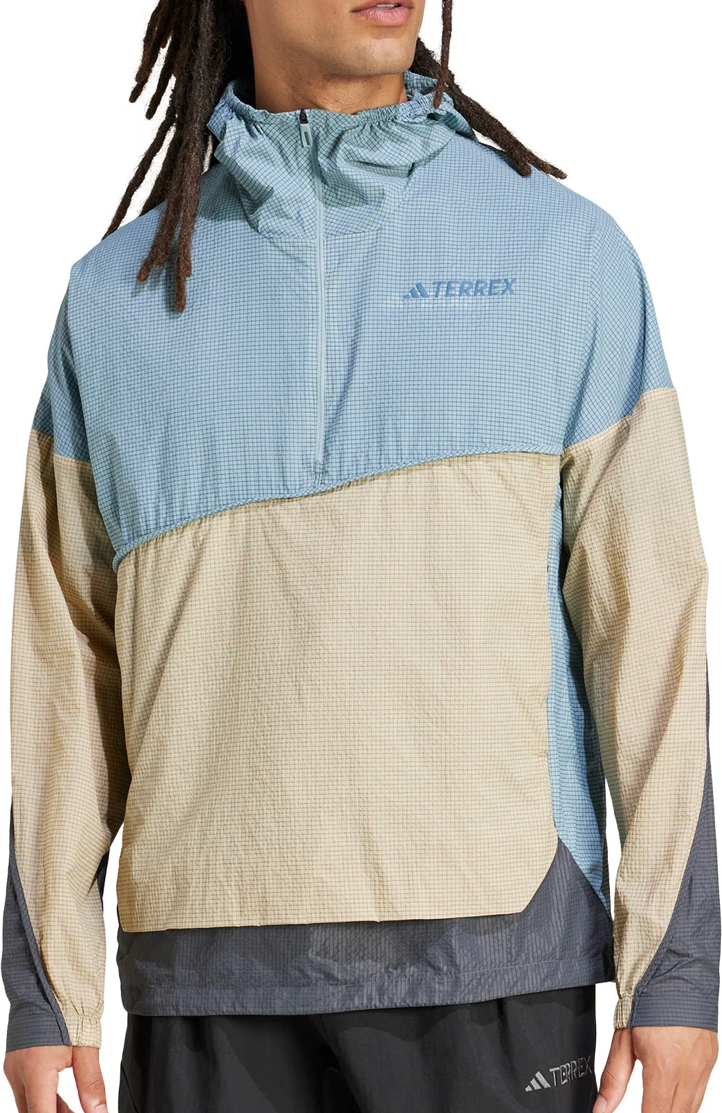 adidas Terrex Xploric Wind Mens Anorak Jacket Blue Hooded Outdoor Walking Coat