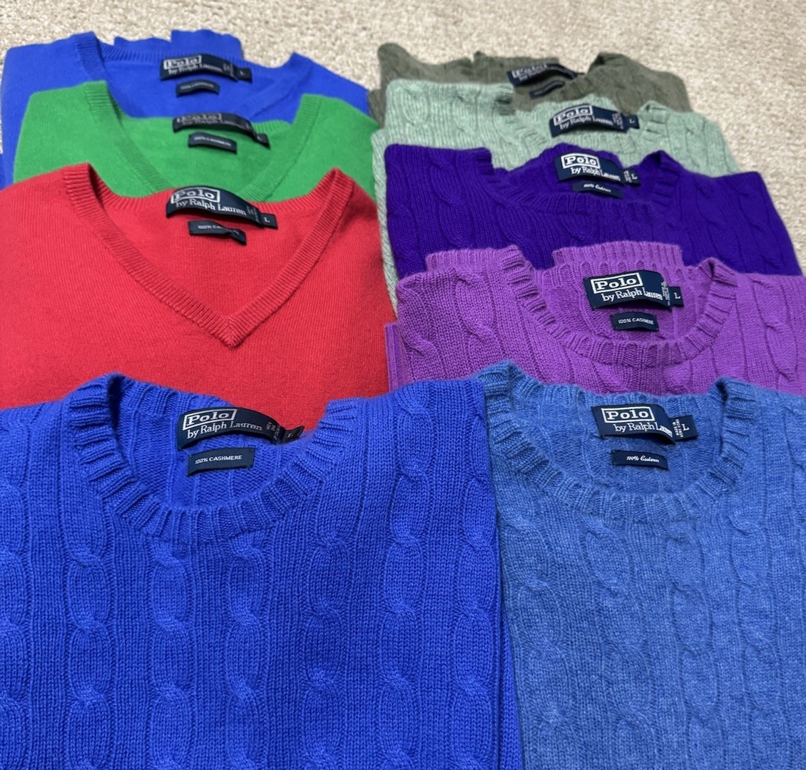 Polo Ralph Lauren 100% Cashmere Sweater Men L Cable Knit Green