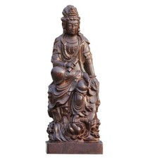9.4" Chinese Wood Hand-carved Buddhism Kwan-yin Goddess Guan Yin Buddha Statue