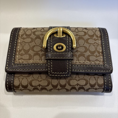 COACH Soho Signature Trifold Wallet with Buckle Canvas Brown