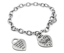 Nana Heart Charm Bracelet, Stainless Steel T - Bar Chain