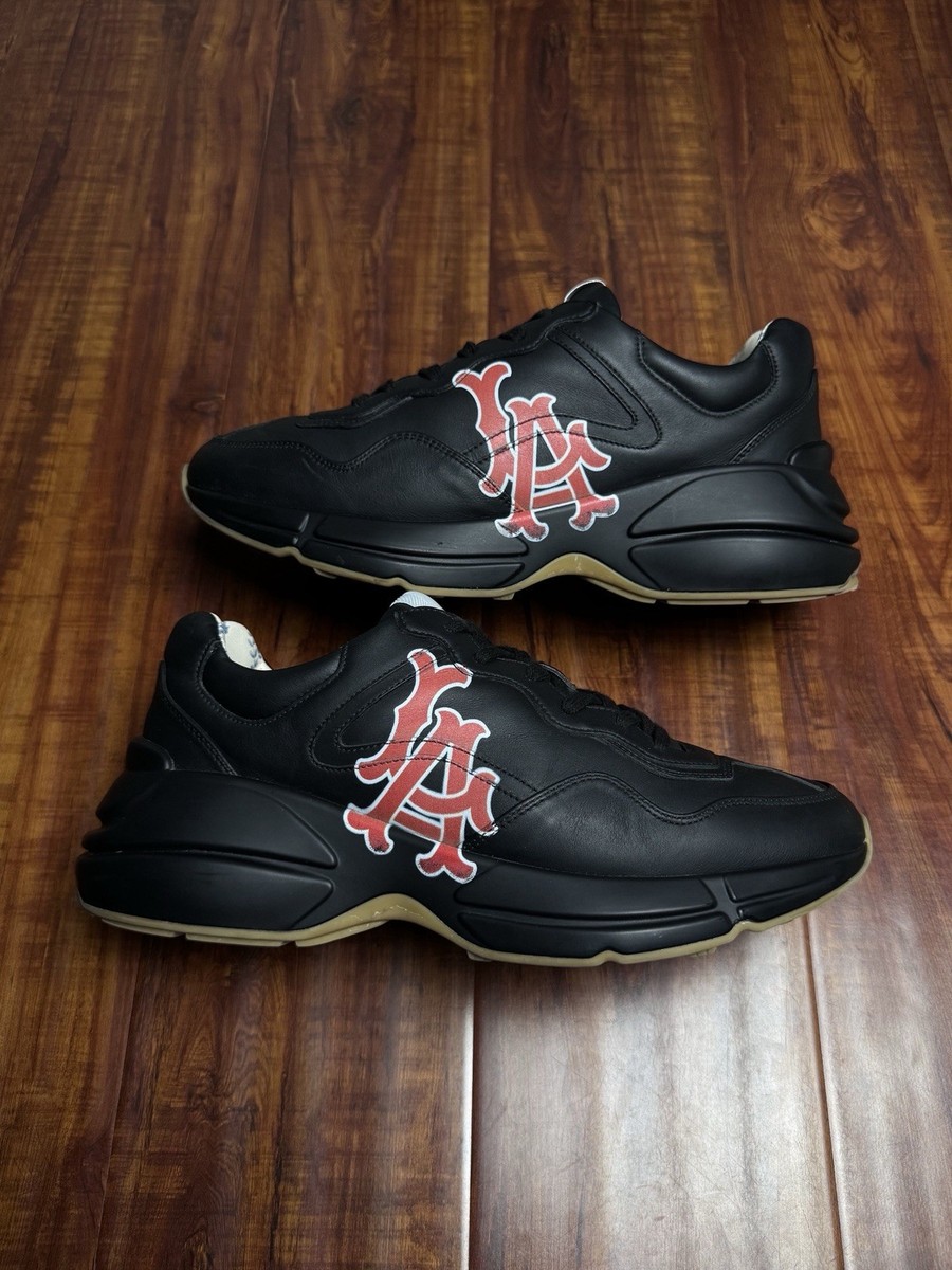 Gucci Rhyton LA Angels MLB Black Red Gum Mens Leather Sneakers