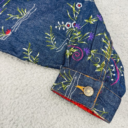 Quacker Factory 1X Floral Beaded Embroidery Blue Jean Denim Jacket Oversize - Picture 5 of 15