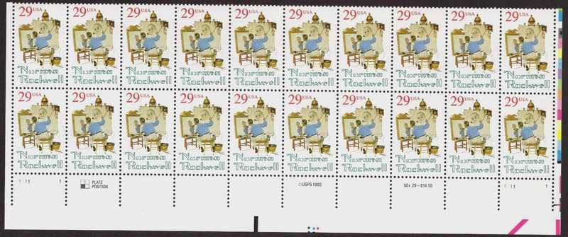 NORMAN ROCKWELL SELF-PORTRAIT  Block of 20  U.S. Stamps   #2839
